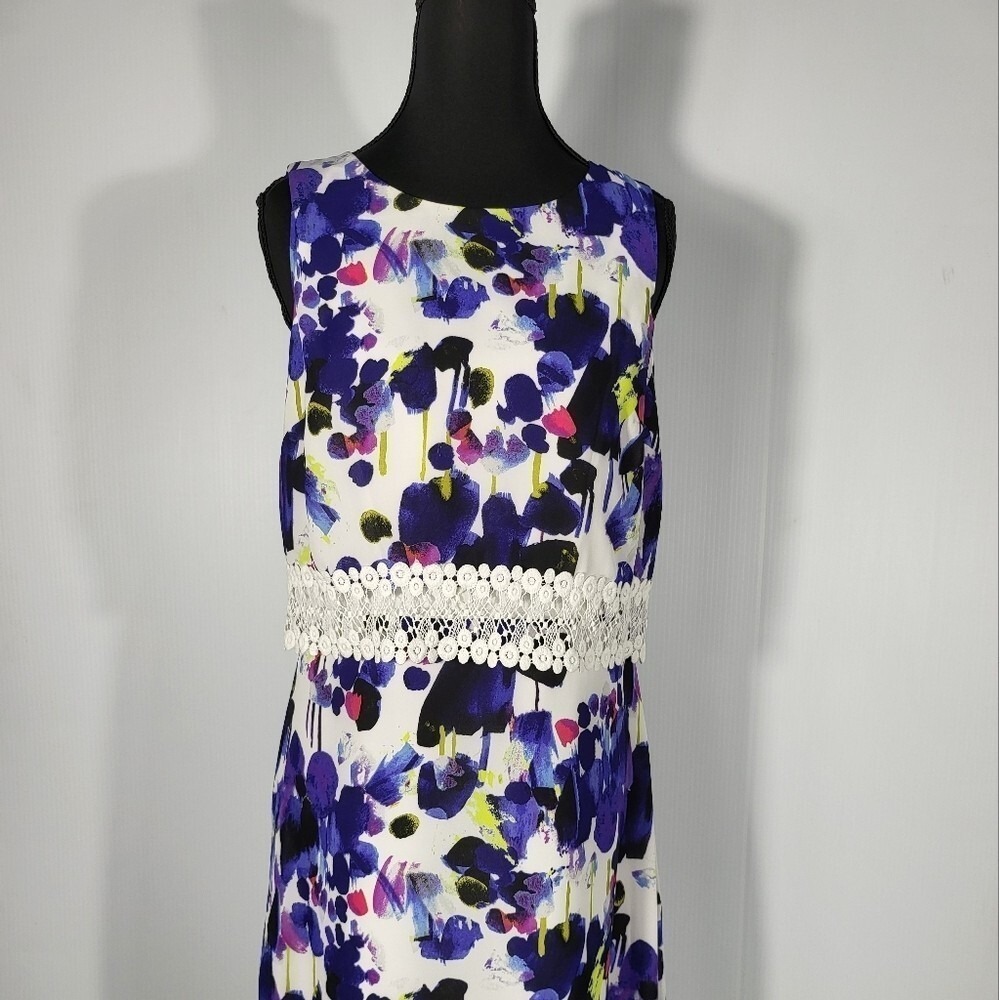Vintage Kensie Floral Sleeveless Dress with Lace Detail Casual Summer Dress